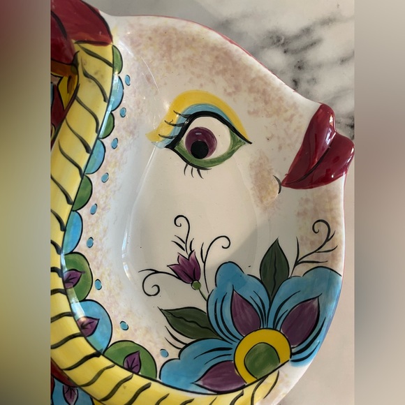Vintage Tabletops Gallery Messino Fish Platter Chip and Dip HAND PAINTED 15”x10” - Picture 4 of 8